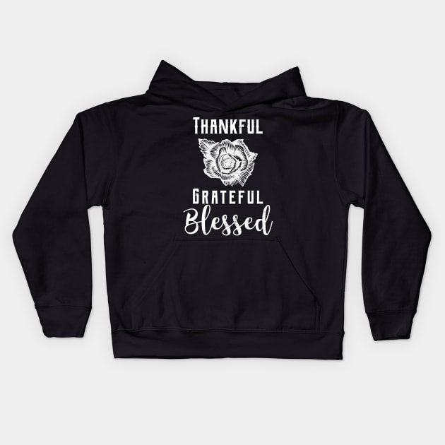 Thankful Grateful Blessed Distressed gift Kids Hoodie by Stick em Up